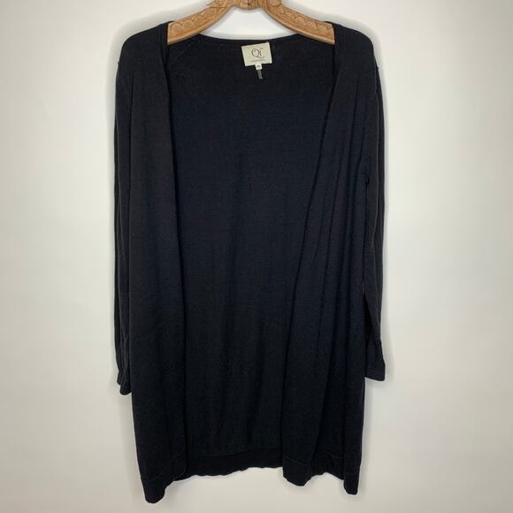 Qi Cashmere Black Open Front Cardigan Sz Petite Medium - Picture 1 of 8